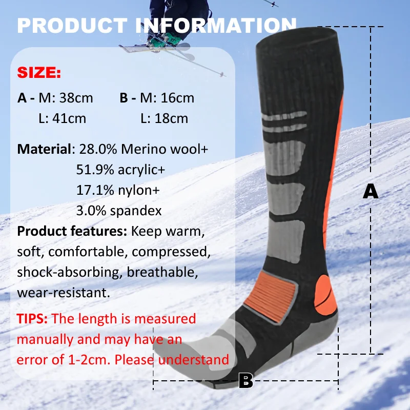 1 Pair Merino Wool Ski Socks M - Thermal Sock Merino recension och pris