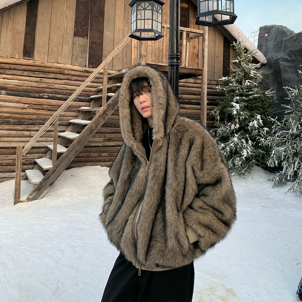 Men Faux Fur Coats Jackets Hoo - Winter Clothing Pk recension och pris